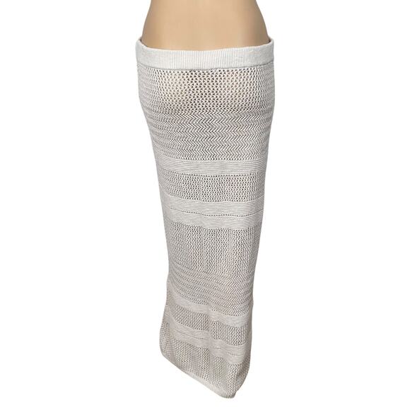 Abercrombie & Fitch Beige Sheer Stripe Crochet Cover Up Maxi Skirt SZ L - Picture 7 of 9